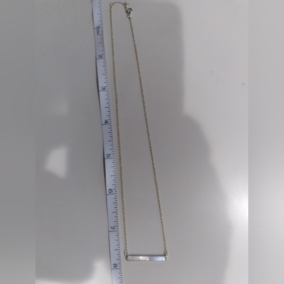 14K over 925 SS Mother of Pearl Bar Necklace 16" w/ adjustable chain - Picture 6 of 6